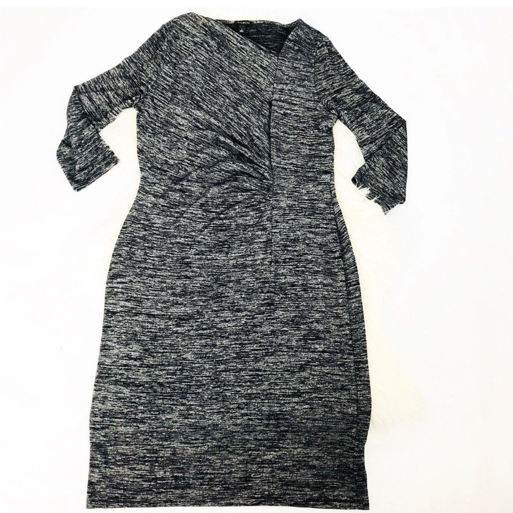 Talbots Size L Heather CharGray Ruched Asymmetric-Neckline Dress